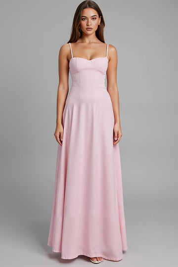 Simple Light Pink A Line Spaghetti Straps Long Evening Dress